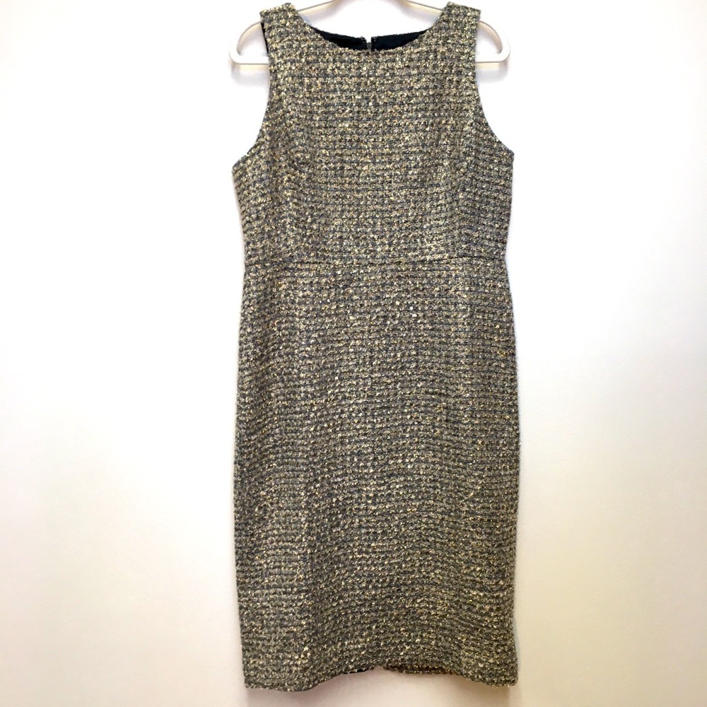 J Crew Collection Tweed Sleeveless Dress 12 Gold Black Office Workwear Business